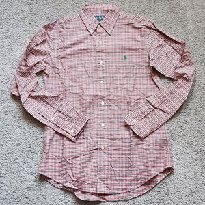 Ralph Lauren mens S red & green plaid button-down long sleeve shirt, Christmas